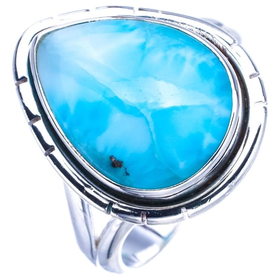 StarGems® Natural Larimar Handmade 925 Sterling Silver Ring 8.25 F0283