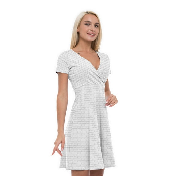 Women’s A Line White Summer Dress, Retro Triangle Arrangement, Cross Wrap V Neck, 6 Sizes, by Ambesonne