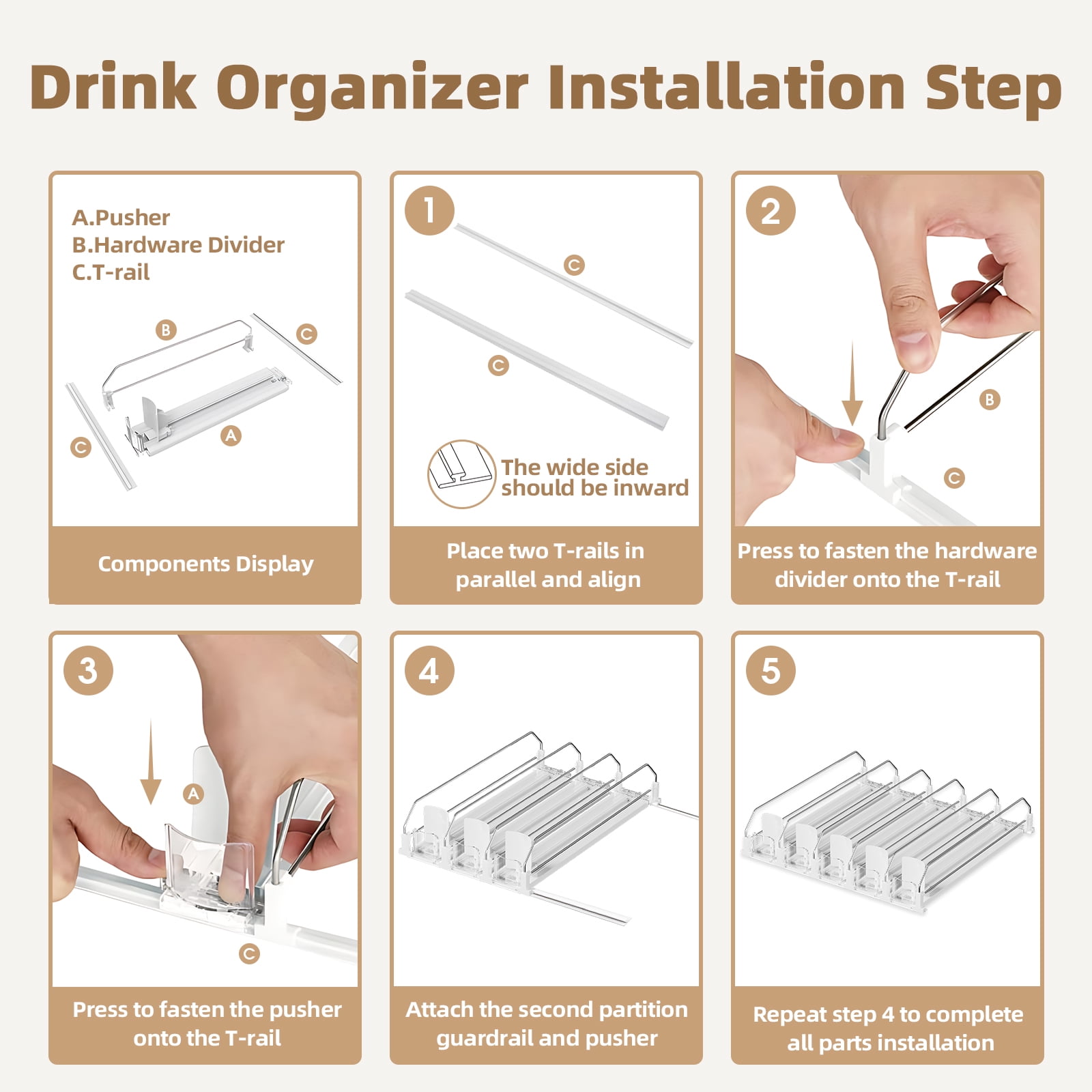 HIYOHIYO 3-Row White Refrigerator Drink Organizer