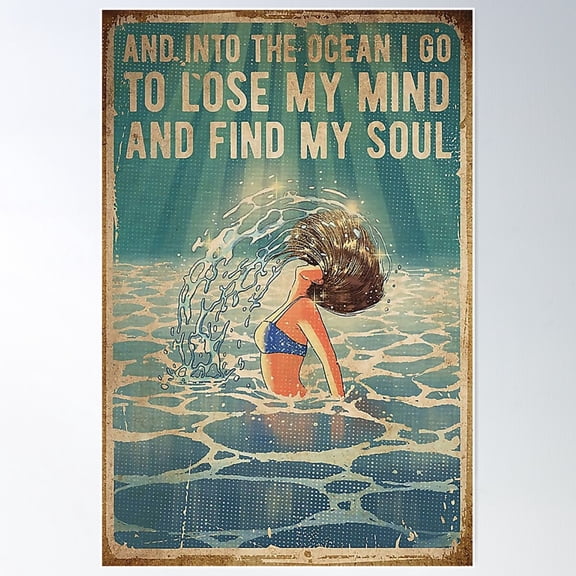 Swimming Into The Ocean I Go To Find My Soul Poster Wall Art, Modern Wall Decor For Living Room Bedroom, 8x12 UNFRAMED