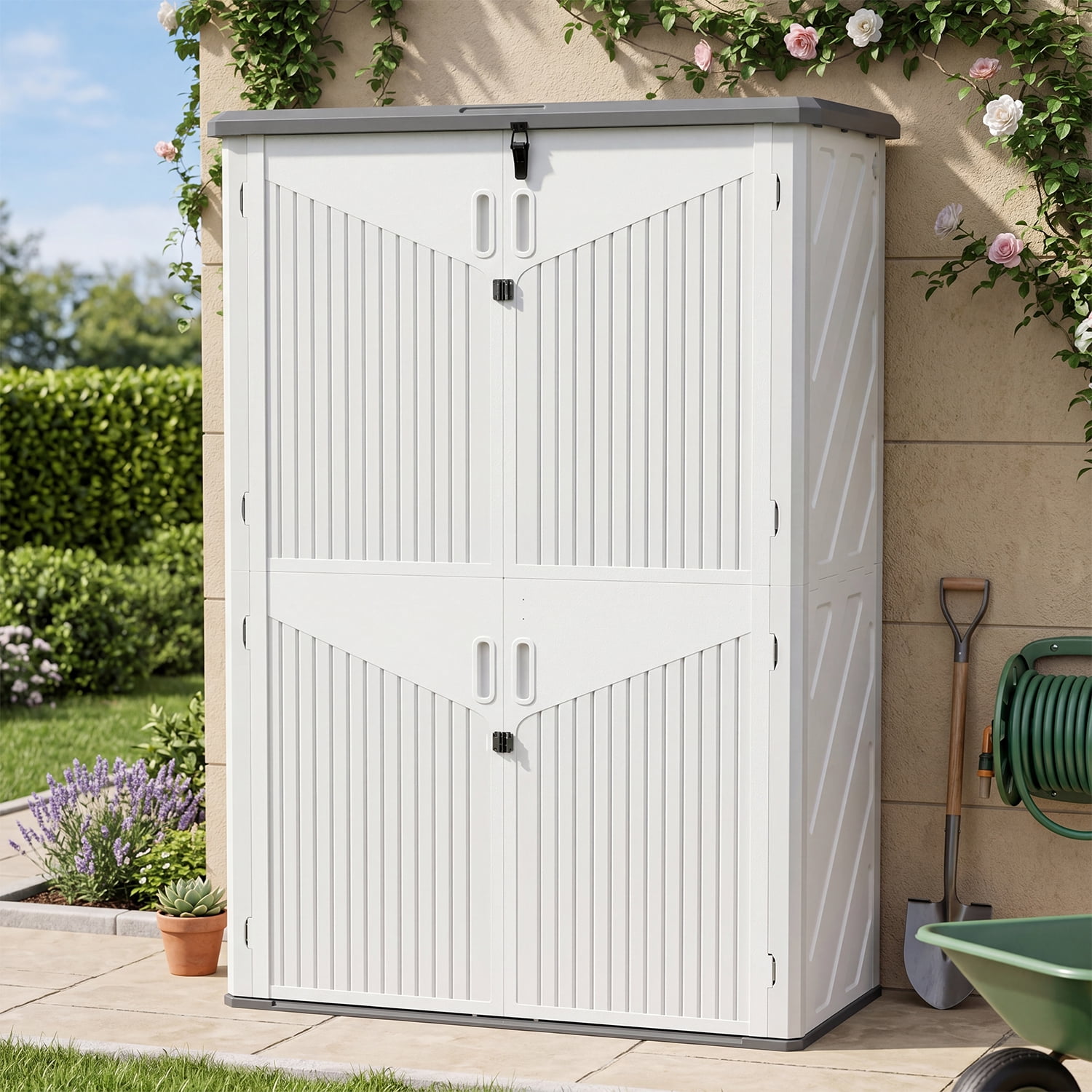 BaPiPro Outdoor Resin Storage Shed, 4.5 x 2.5 FT Lockable Garden Storage Cabinet, Heavy Duty HDPE Plastic Storage Cabinet with Double Doors, Weather Resistant for Patio, Backyard
