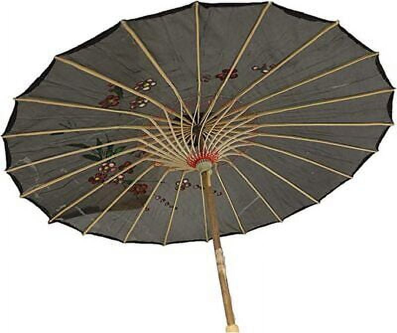 D13156 32" Inch Dia Black Floral Pattern Nylon Parasol Umbrella Decoration