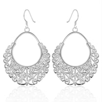 Sterling Silver Plated Dangle Chandelier Hoop Pierced Earrings L158