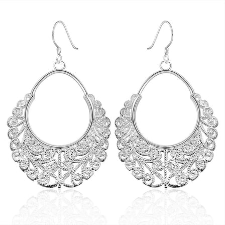 Sterling Silver Plated Dangle Chandelier Hoop Pierced Earrings L158