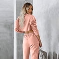 thumbnail image 2 of Tenues d'Entraînement pour Femmes Ensemble 2 Pcs Décontracté Col Rond Manches Longues Sweat à Capuche Court Pantalon de Survêtement à Cordon, 2 of 7