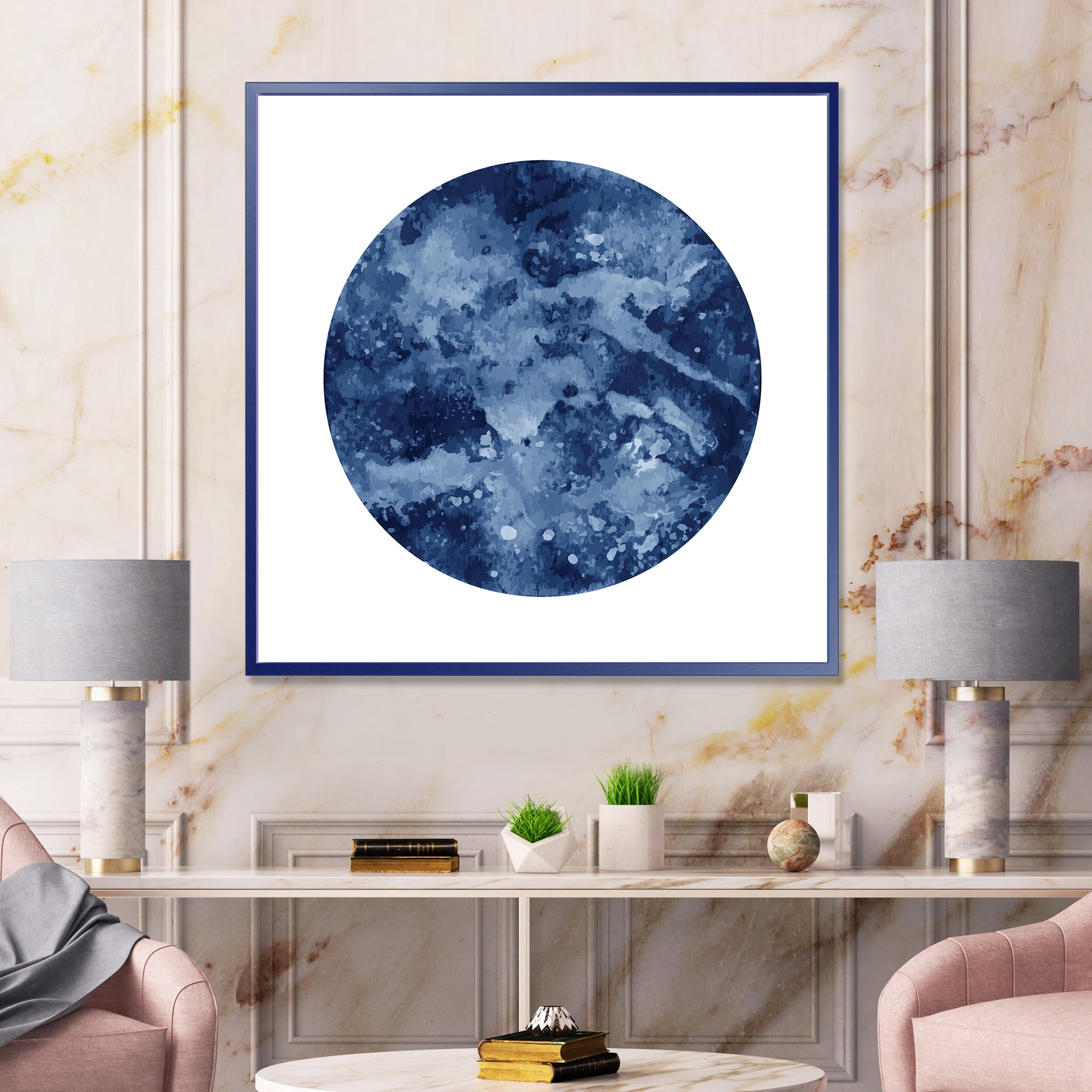 Designart 'Blue Space Galaxy Circle' Modern Framed Canvas Wall Art Print