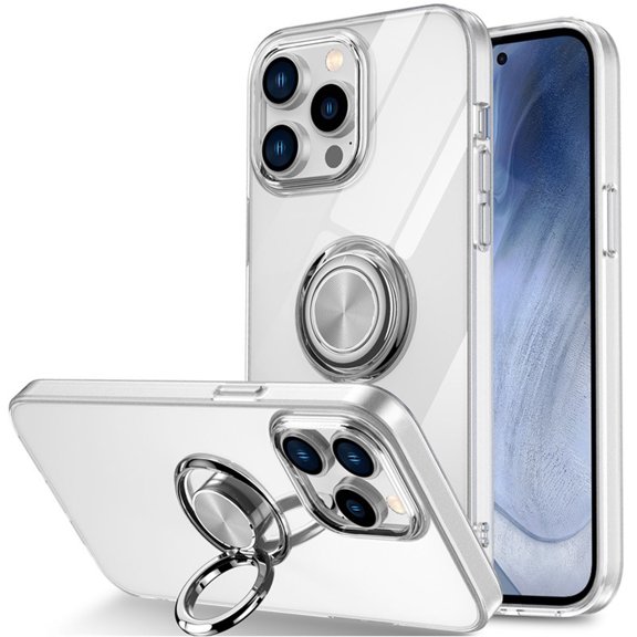Clear Case Compatible with iPhone 14 Pro Max with Ring Holder Kickstand Transparent Soft Shockproof Case