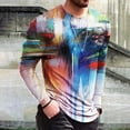 thumbnail image 2 of Camiseta informal de manga larga con cuello redondo y estampado de color para hombre Pompotops oipoqjl34461, 2 of 8