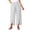White, variant on Women's Cotton Linen Cropped Pants Elastic Waist Wide Leg Trousers with Slit Hem & Button Detail for Summer Casual Wear