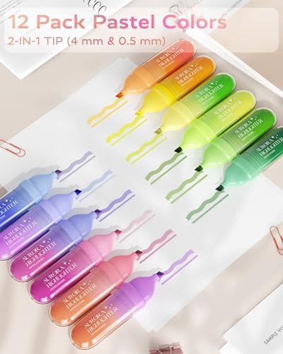 Tekola 12 Pcs Highlighters Assorted Colors, Cute Pastel Highlighter Set, Dry Quickly, Soft Chisel Tip, No Bleed Highlighter, Aesthetic Highlighters fo Purple Christmas Gifts