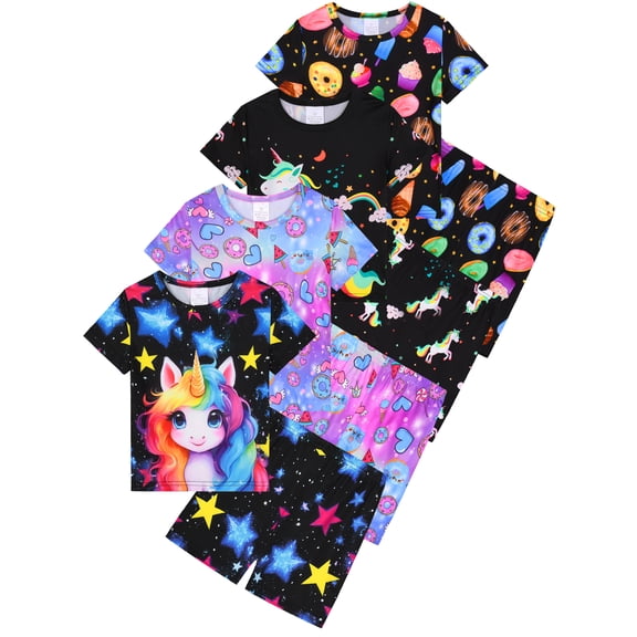 ATAIKU 3D HD Printed 3-12Y Little Girls Unicorn 2-Piece Pajamas Set Kids Girl Short Sleeve Tee and Shorts Sleepwear Toddler Pjs Jammies