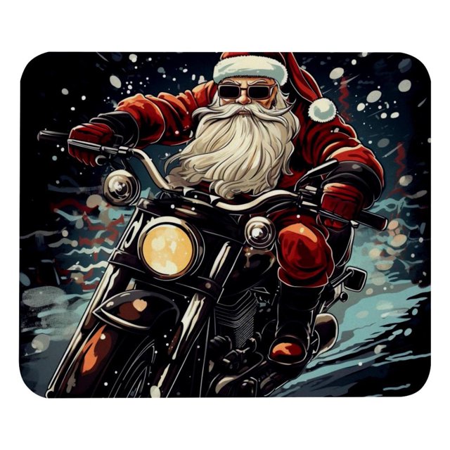 Alfombrilla de ratón con diseño de Papá Noel en motocicleta: superficie lisa, acolchado grueso y diseño ergonómico para juegos y uso en la oficina.