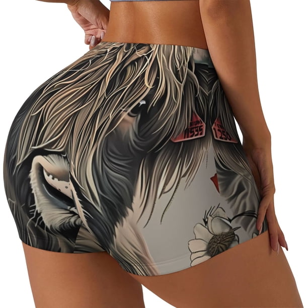 Fotbe Butterfly Cow With Flowers Shorts Sin Costuras – Shorts Deportivos de Cintura Alta para Mujer, Elásticos para Gimnasio, Yoga, Running o Ciclismo-Large