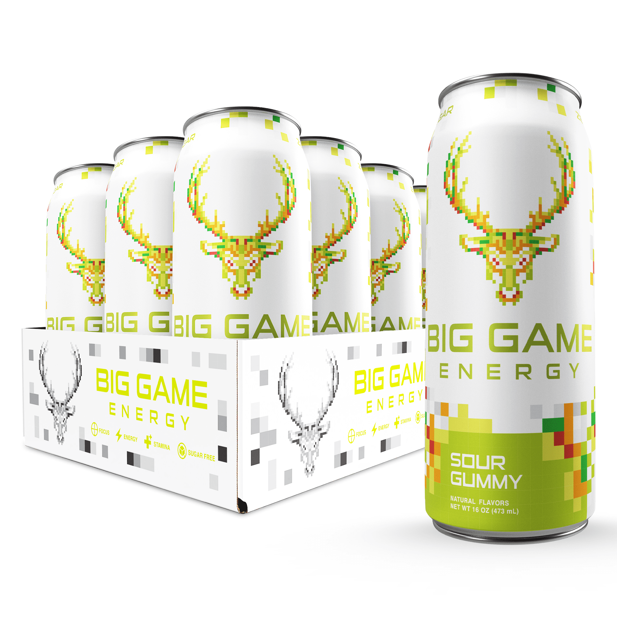 Bucked Up Big Game Energy Drink, Sour Gummy, 12 Cans, 16 fl oz, 150 mg