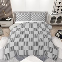 Homewish Cartoon Square Adult Bedding Comforter Set, Stripes Abstract Ombre Twin Comforter Sets, Grey Buffalo Plaid Reversible Bedding Set, Breathable Home Decor, 2 Pieces