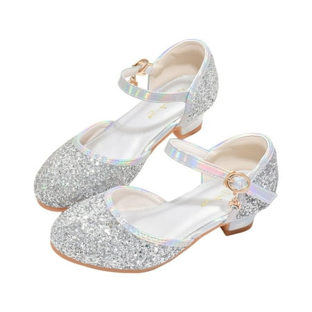 Gvdentm Toddler Girls Dress Shoes Oxford Wedding Dress Shoes Classic School Uniform Flats Formal Casual Loafer for Toddler Little Kid Kids Dress Shoes Girls (4 Silver)