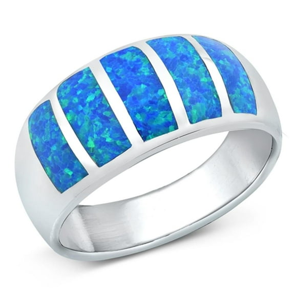 CHOOSE YOUR COLOR Modern Mosaic Line Ring .925 Sterling Silver Band Blue CZ Female Size 7