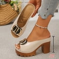 thumbnail image 4 of Rokment Women's Buckles Platform Dressy Slides Sandals 2026 Ladies Fashion Casual Leather Peep Toe Slip on Chunky Block High Heels Half Slippers Mules Beige Size 6, 4 of 6
