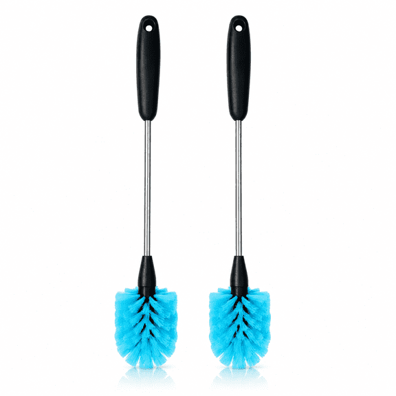 PLERISE 2-Pack Stainless Steel Water Bottle Brush, 15 Inch Long Handle Scrubbing Brush for Baby Bottles, Cups, Mugs, Wine Decanters and Flasks