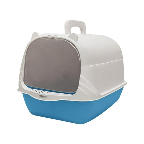 Arenero para gatos con tapa: portátil y discreto. Evita olores. Fácil de limpiar. azul