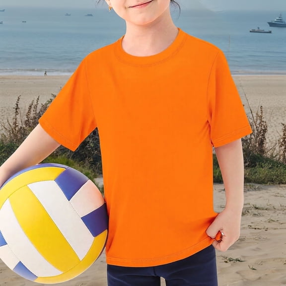 Kids Solid Color UPF50 Short Sleeve Rash Guard - Quick Dry Swim & Beach Tee, Sun Protection for Boys & Girls (3-14 Years, 5 Vibrant Colors)
