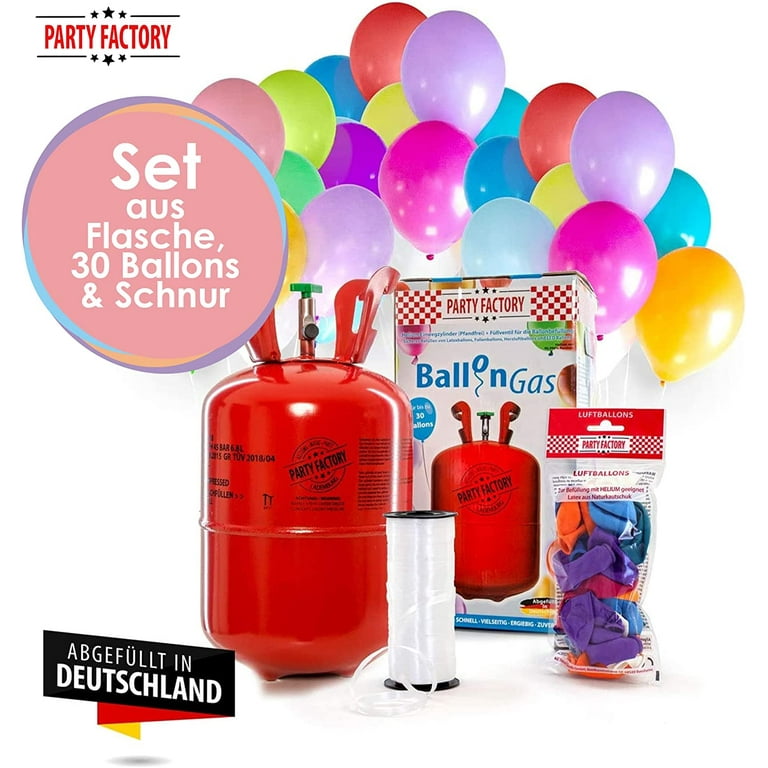 Helium Tank for up to 30 Balloons incl. Latex Balloons, Helium Cylinder 7  cu. ft. Gas with filling quantity for Balloons, Ideal for Birthday Party,  Wedding 