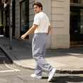 thumbnail image 4 of Baggy Cargo Sweatpants For Men Straight Wide Leg Open Bottom Drawstring Elastic Waist Workout Athletic Joggers Sweat Pants M, 4 of 7