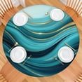 thumbnail image 2 of Teal Marble Gold Wave Pattern Round Fitted Tablecloth with Elastic Edge,Dining Table Cover Waterproof,Outdoor Round Tablecloth for Camping,Dining,Indoor and Outdoor, 2 of 7