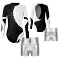 thumbnail image 7 of renvena Kids Girls Long Sleeve Gymnastic Leotard Ballet Dance Bodysuit Top  with Metallic Shorts Dancewear, 7 of 7