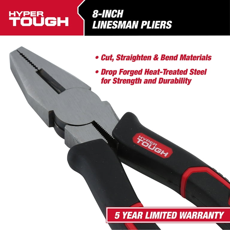 Hyper Tough 8-inch Linesman Pliers with Ergonomic Soft Grips, Drop