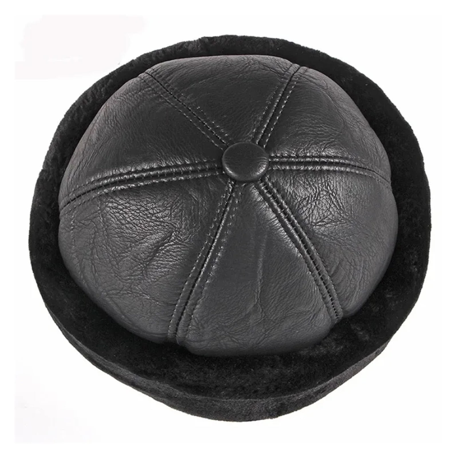 Thick Outdoor Warm Winter Hat Men Black Fur Leather Male Windproof Snow Ski Cap Fleece Lined ,Classic Vintage