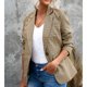 thumbnail image 2 of Blazer Slim Fit Manga larga Cuello vuelto Estampado de cuadrícula Botones de puño Blazer de mujer de moda Caqui S, 2 of 6