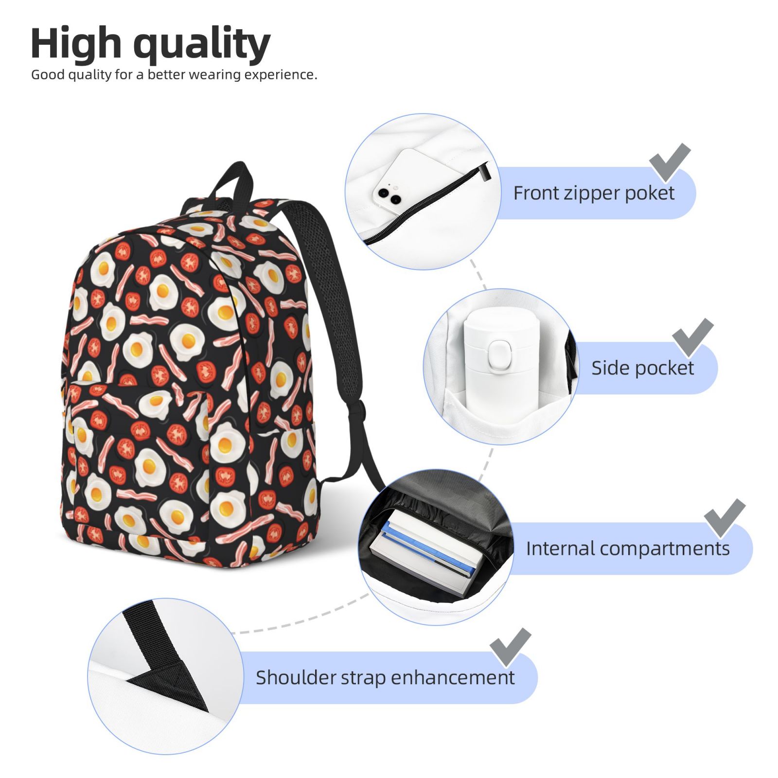 Travel Laptop Backpack - Tomato Bacon Omelette Lightweight Canvas Backpack, Wear Resistant Computer Backpack Bag Fit {sizeName} Laptop for Men Women with Adjustable Padded Shoulder Straps