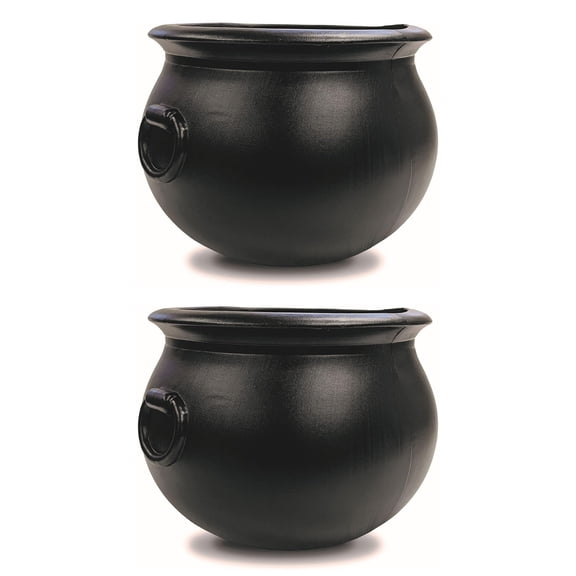 Union Products 55120 12" Plastic Witch Cauldron Spooky Halloween Decoration, Black, 2 Pack