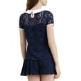 thumbnail image 4 of INSPIRE CHIC Women's Contrast Peter Pan Collar Short Sleeve Sheer Lace Blouse M Dark Blue, 4 of 7