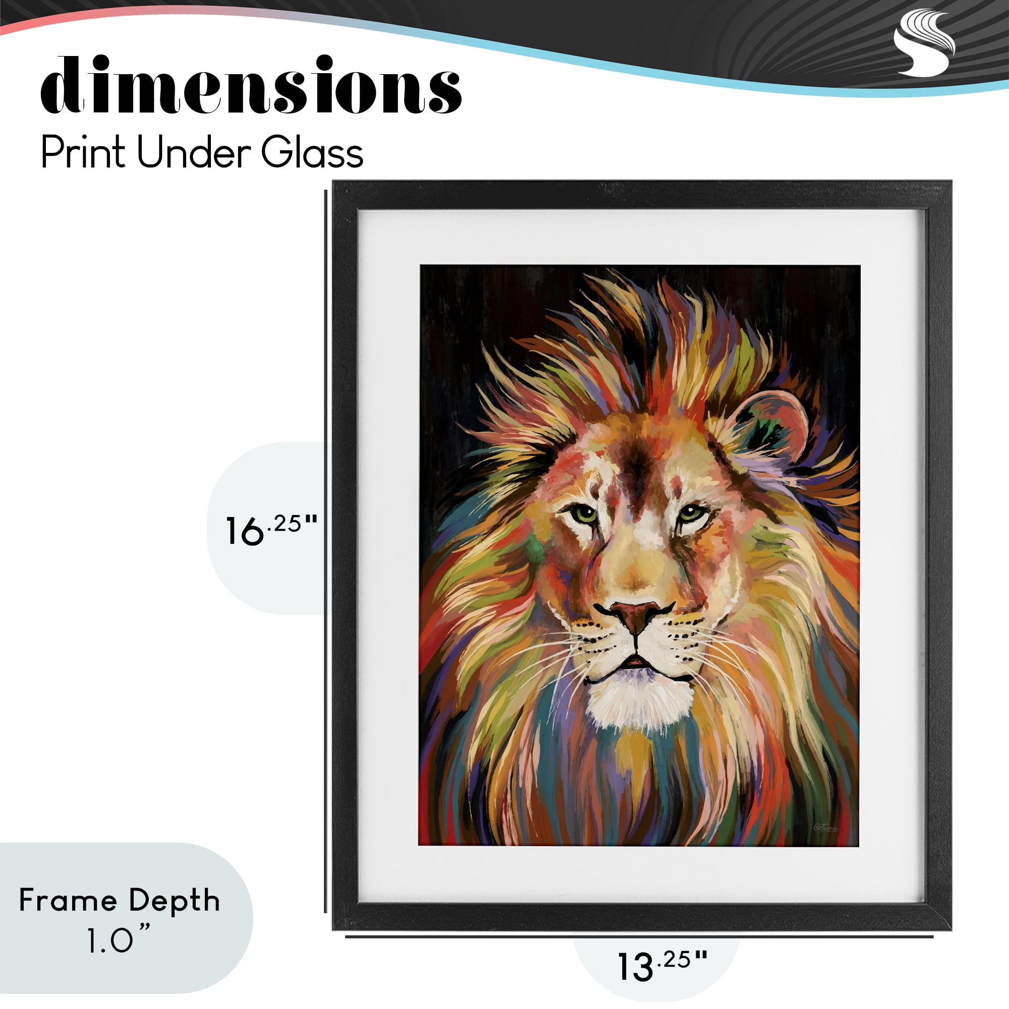 Stupell Industries Vibrant Majestic Rainbow Lion Black Framed Print Under Glass, design by Cat Thurman Designs