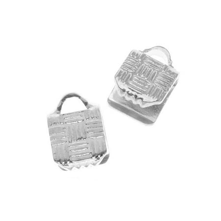 - Cord Ends, Ribbon Pinch Crimps with Woven Texture 5x5mm, 10 Pieces, Silver Plated