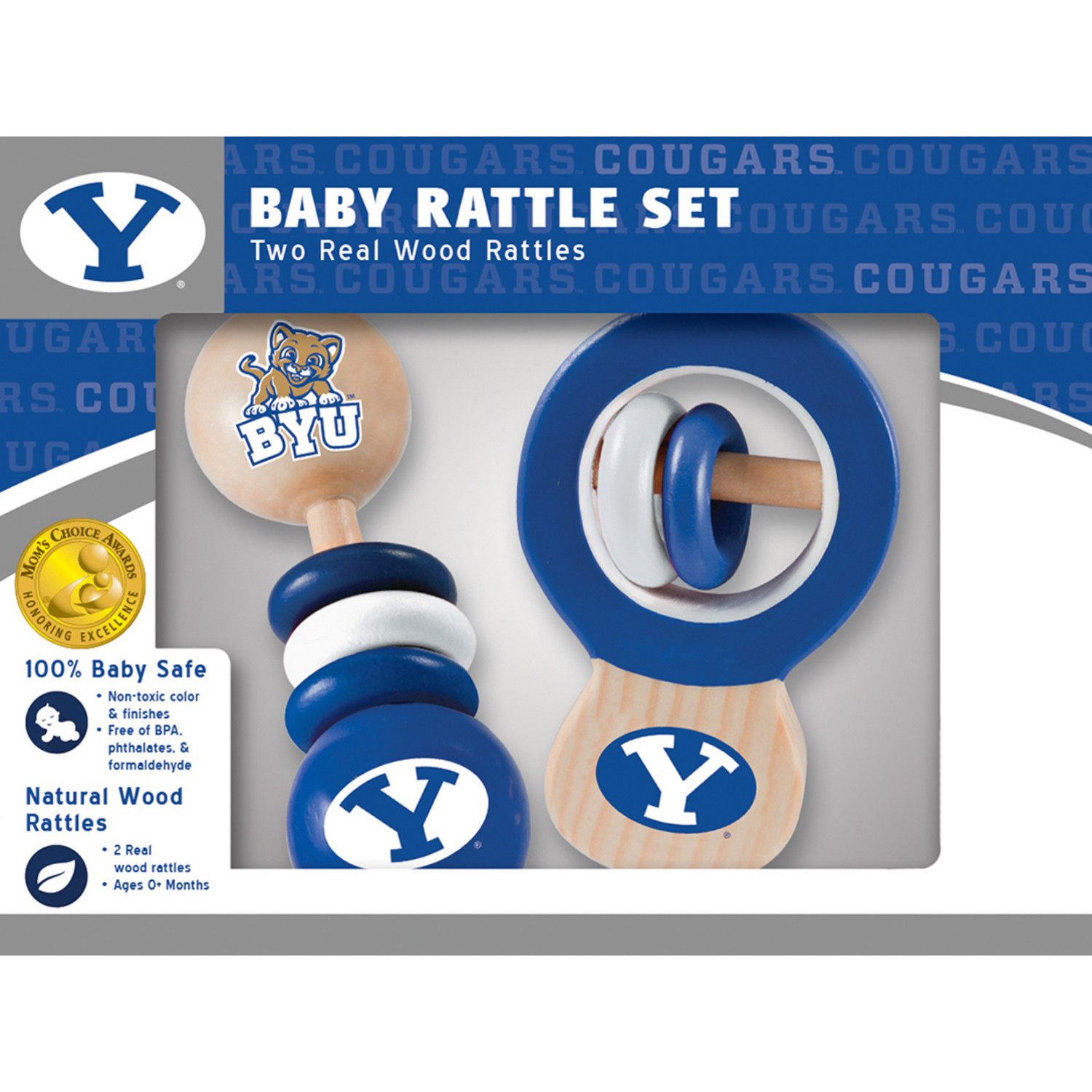 BabyFanatic Wood Rattle 2 Pack - NCAA BYU Cougars Baby Toy Set - image 3 of 4