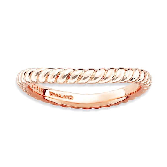 2.25mm 925 Sterling Silver Textured Patterned Stackable Polished Pink Plate Wave Ring Size 9 Stackable Ring for Women