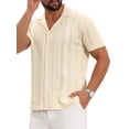 thumbnail image 5 of INSPIRE CHIC Men's Hollow Knitted Shirt Short Sleeve Button Down Striped Shirts M Beige, 5 of 6