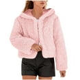 thumbnail image 2 of gbyLJF Womens Faux Fur Coats Solid Color Long Sleeve Hooded Cardigan Winter Casual Short Fuzzy Outwear Jackets, 2 of 9
