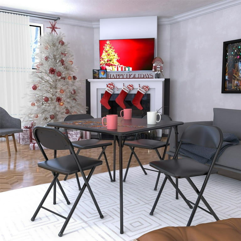 Cosco 5-Piece Foldable Card Table Set with Folding Chairs, Black