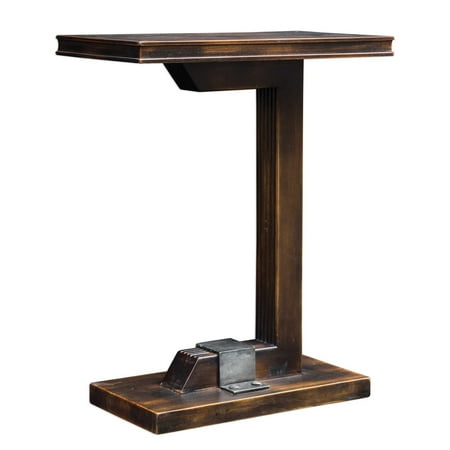 Mahogany Finished Accents - 28” Mahogany Wood Finished Industrial Accent Table
