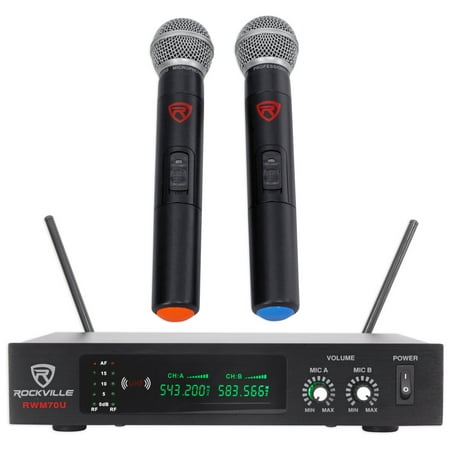 - Rockville RWM70U Dual UHF All Metal Handheld Wireless Microphone System w/LCD