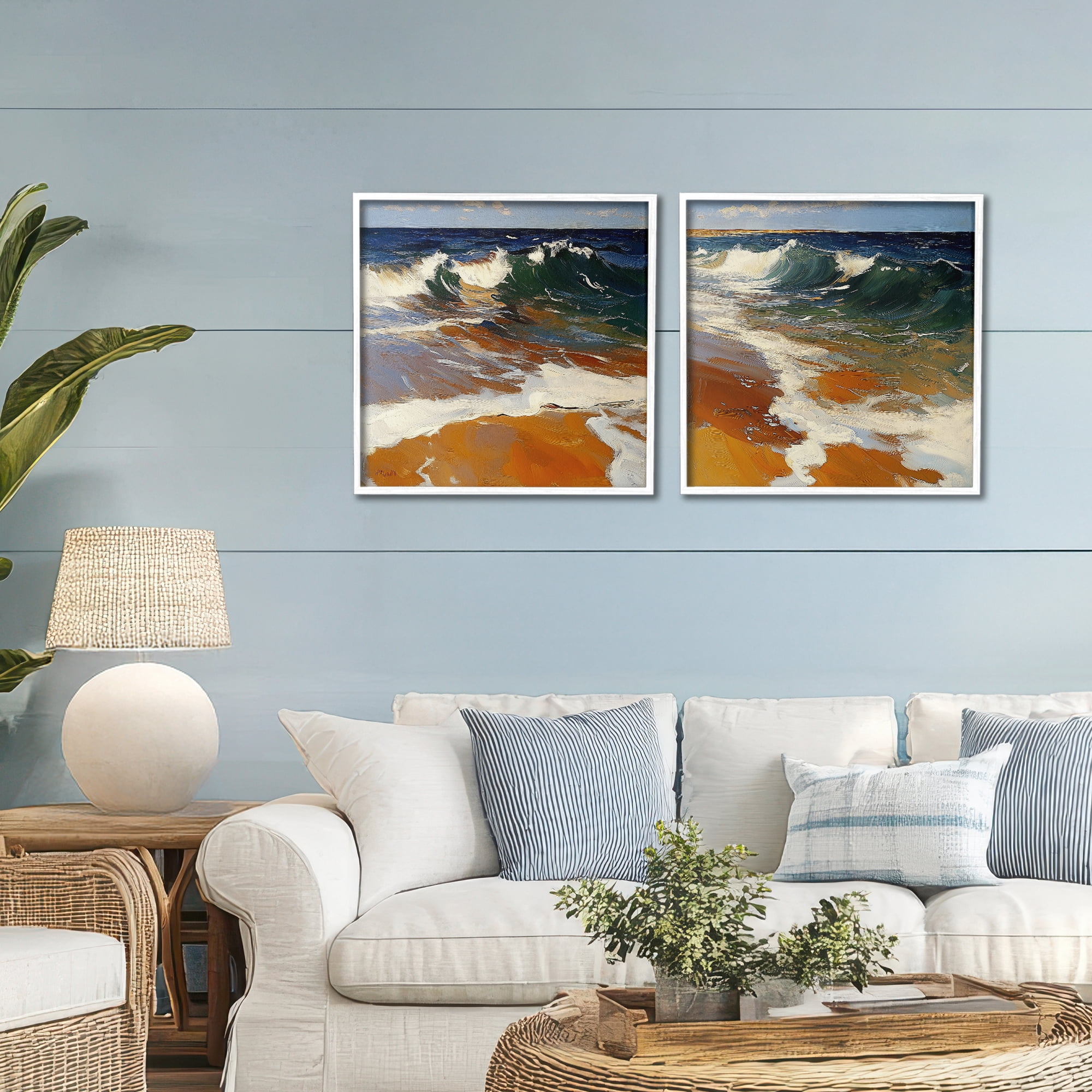 Stupell Industries Glassy Coastal Break 2 Piece White Framed Giclee Art Set, design by Walker Noble