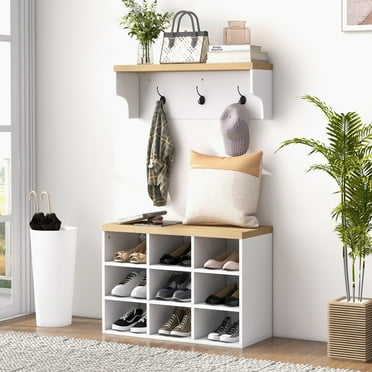 HOMCOM Shoe Bench and Coat Rack Set for Entryway Hallway, White