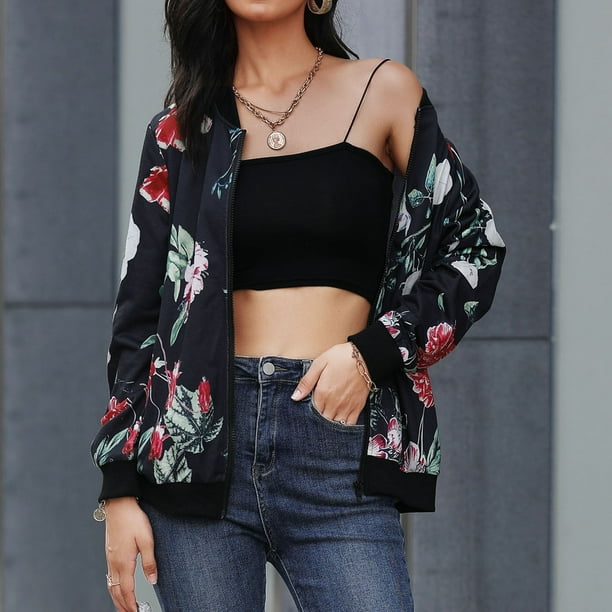 Chaqueta De Béisbol Con Estampado Floral Chaqueta De Béisbol Estampada De Manga Larga Chaqueta Estampada De Manga Larga Chaqueta De Béisbol Estampada Chaqueta De Béisbol ANGGREK Flor roja negra L