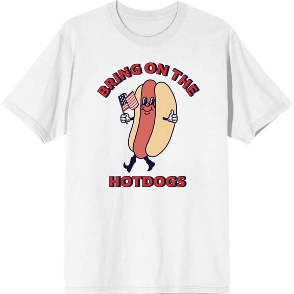 Americana Bring On The Hot Dogs Men's White Crew Neck Short Sleeve Tee-Medium