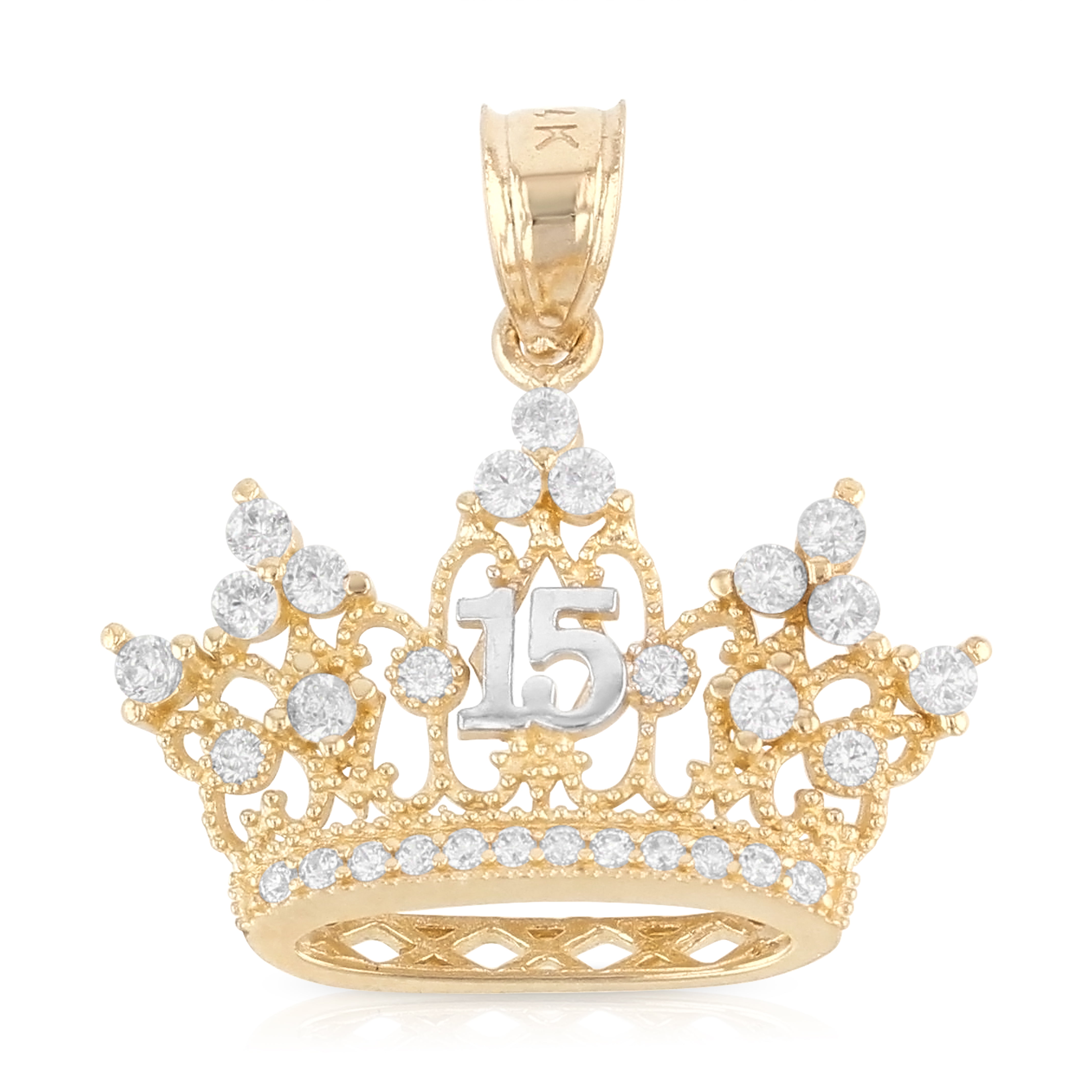 Ioka 14K Yellow Gold 15 Years Quinceanera Princess Crown or Tiara CZ