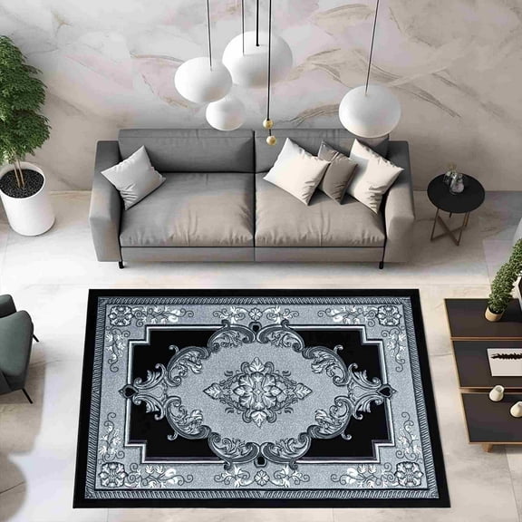 Glamour Thick Plush Oriental Area Rug Traditional Carpet Floral Medallion Design-206 (7'8"x10'8",Grey)